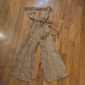 Simple Brown Striped Wide Leg Jumpsuit